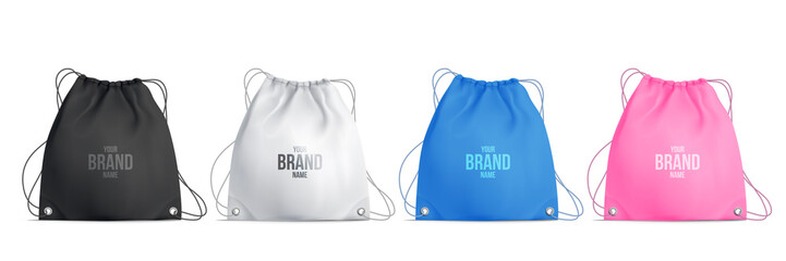 Colored Drawstring Bag Realistic Set