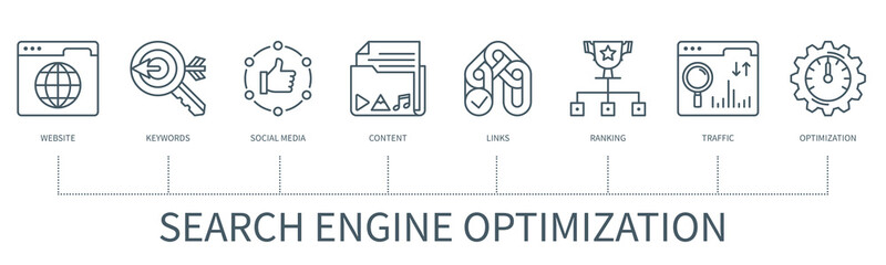 Search Engine Optimization vector infographic in minimal outline style