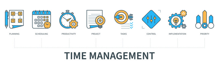 Time management vector infographic in minimal flat line style