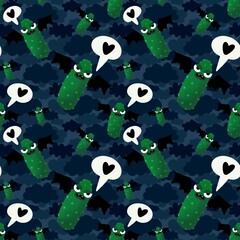 Halloween seamless green cucumber vampire pattern for wrapping paper and kids and cards and fabrics and packaging