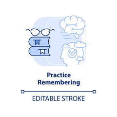 Practice remembering light blue concept icon. Memorizing material. Learning technique abstract idea thin line illustration. Isolated outline drawing. Editable stroke. Arial, Myriad Pro-Bold fonts used