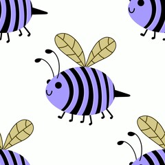 Kids seamless bee pattern for fabrics and packaging and gifts and cards and linens and wrapping paper