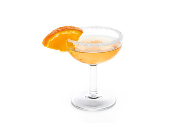 Sidecar cocktail with a sugar rim isolated on white background