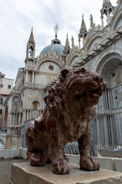 Lion statuary at the Piazzetta dei Leoncini in Venice next to the St Mark's Basilica