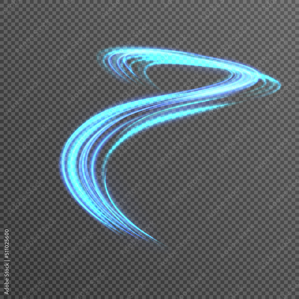 Poster glowing spiral line. abstract light speed motion effect. shiny wavy trail. light footprint png. vect