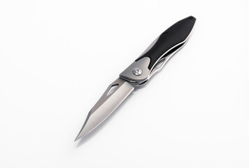 folding pocket knife on white background