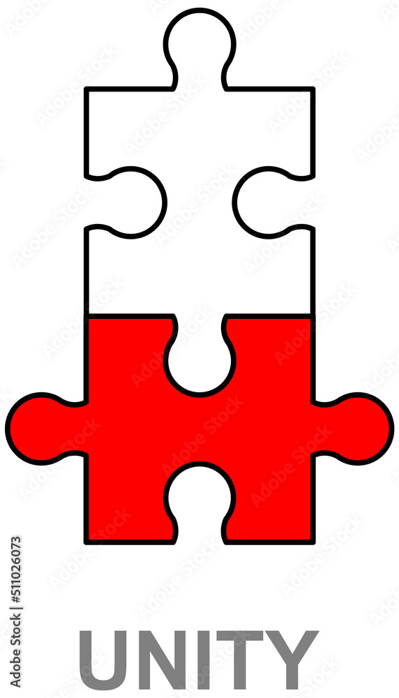 Poster unity concept. two puzzle pieces connected together isolated vector icon flat design style. symbol o