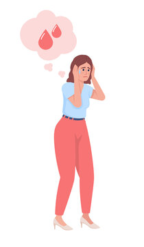 Young lady with irrational fear of blood semi flat color vector character. Editable figure. Full body person on white. Simple cartoon style illustration for web graphic design and animation