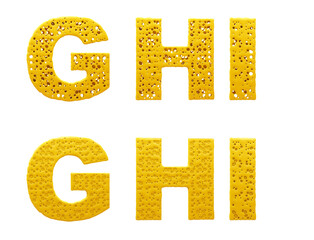 Cheese alphabet. Letters G, H, I. 3d illustration. Easy cutting. Isolated white background.