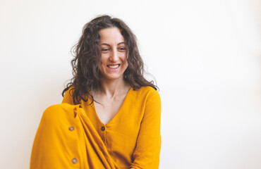 Portrait of a woman with curly hair