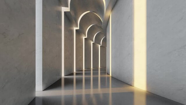 Architecture background circular arched tunnel with windows 3d Animation