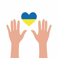 Hands with heart. Help Ukraine concept. Stop the war in Ukraine. Pray for Ukraine. vector illustration
