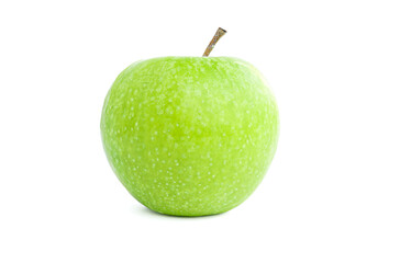fresh green apple with water droplets isolated on white background