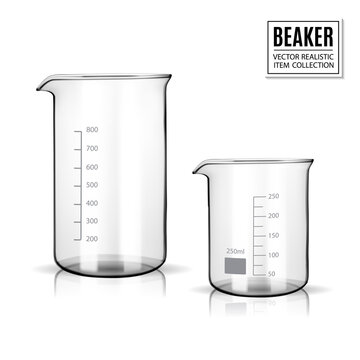 250ml, 800ml measuring beaker for science experiment in laboratory isolated on white background and clipping path, Scientific equipment and education concept. Realistic vector