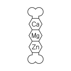 Calcium, magnesium and zinc vitamins for bones. Ca, Mg, Zn set. Vector clipart and drawing. Isolated illustration on white background.