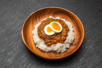 カレーライス　Curry and rice at the campsite outdoors