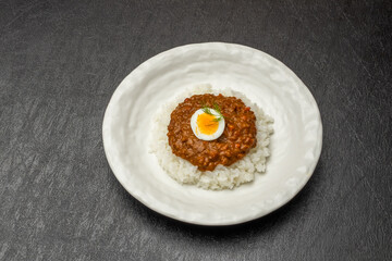 カレーライス　Curry and rice at the campsite outdoors