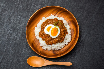 カレーライス　Curry and rice at the campsite outdoors