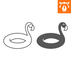 Swimming ring flamingo line and solid icon, outline style icon for web site or mobile app, lifebuoy and flamingo float , swim ring vector icon, simple vector illustration, vector graphics
