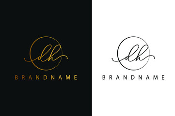 D H DH hand drawn logo of initial signature, fashion, jewelry, photography, boutique, script, wedding, floral and botanical creative vector logo template for any company or business.