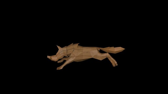 Old Wood Wolf Toy Walk Animation.Full HD 1920&times;1080.6 Second Long.Transparent Alpha video.LOOP.