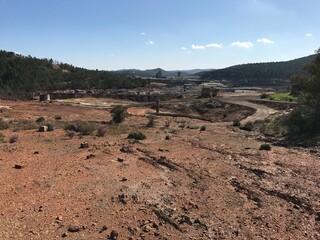 colorful landscapes of Rio Tinto .red yellow brown black rocks mountains and sand in Rio Tinto canyon