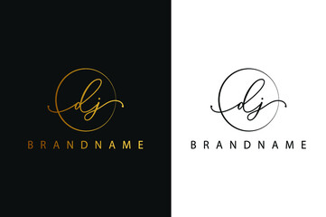 D J DJ hand drawn logo of initial signature, fashion, jewelry, photography, boutique, script, wedding, floral and botanical creative vector logo template for any company or business.