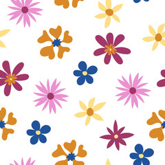 Obraz premium Seamless pattern with flowers. Pattern in the style of the 70s. Cute flowers in a flat style.
