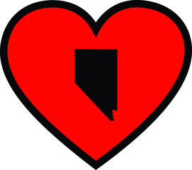 Black Map of US federal state of Nevada inside red heart shape with black stroke