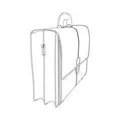 Outline of a suitcase from black lines isolated on a white background. Perspective view. Vector illustration.