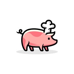 quirky cute pig vector. pig with chef hat mascot logo design. animal cartoon illustration Design with cooking hat accessories . 