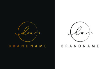 D M DM hand drawn logo of initial signature, fashion, jewelry, photography, boutique, script, wedding, floral and botanical creative vector logo template for any company or business.