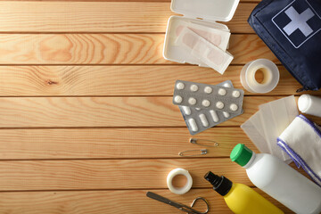 Portable first aid equipment for leisure or sports events wooden
