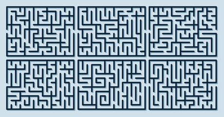 Abstract maze. Find right way. Isolated simple square maze black line on white background. Vector illustration.