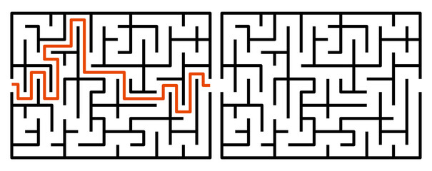 Abstract maze. Find right way. Isolated simple square maze black line on white background. Vector illustration.