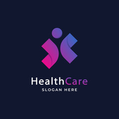 Medical Pharmacy Healthcare Logo with People Cross Sign Vector Icon Illustration