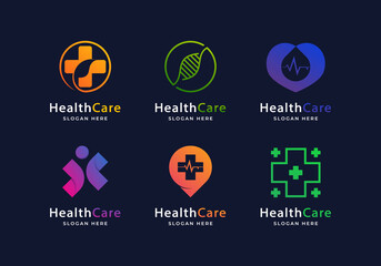 Set of Medical Pharmacy Healthcare Logo Vector Icon Illustration