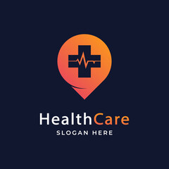 Obraz premium Medical Pharmacy Healthcare Logo with Pin Point Location Vector Icon Illustration