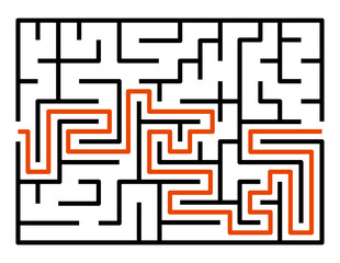 Abstract maze. Find right way. Isolated simple square maze black line on white background. Vector illustration.