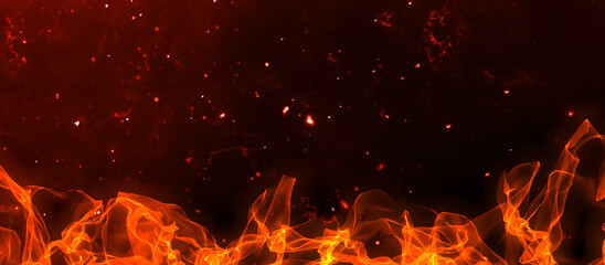 Fire embers particles over black background. Fire sparks background. Abstract dark glitter fire particles lights. © sunafe