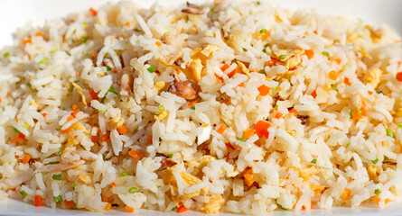 Crab fried rice on white plate