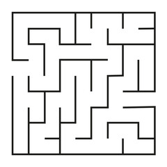 Abstract maze. Find right way. Isolated simple square maze black line on white background. Vector illustration.