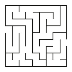 Abstract maze. Find right way. Isolated simple square maze black line on white background. Vector illustration.