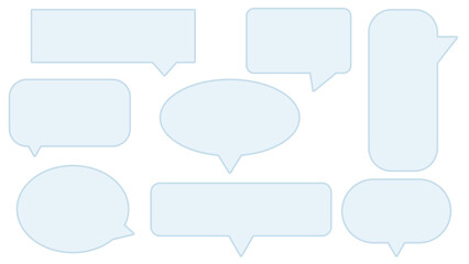 set of a blank cute pastel blue speech bubble, conversation box, chat box, speak balloon, and thinking balloon on white background perfect for your design