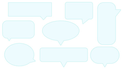 set of a blank cute pastel blue speech bubble, conversation box, chat box, speak balloon, and thinking balloon on white background perfect for your design