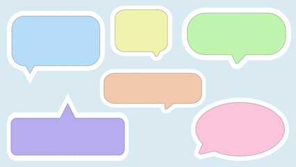 set of cute pastel speech bubble, conversation box, chat box, message box and thinking balloon illustration on white background perfect for your design