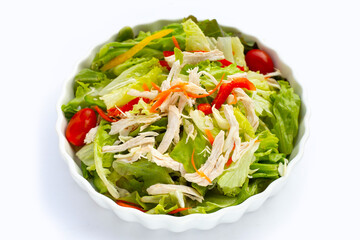 Salad with shredded chicken and vegetables