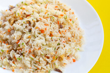 Crab fried rice on white plate