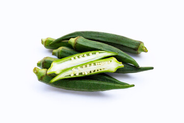 Fresh okra on white background