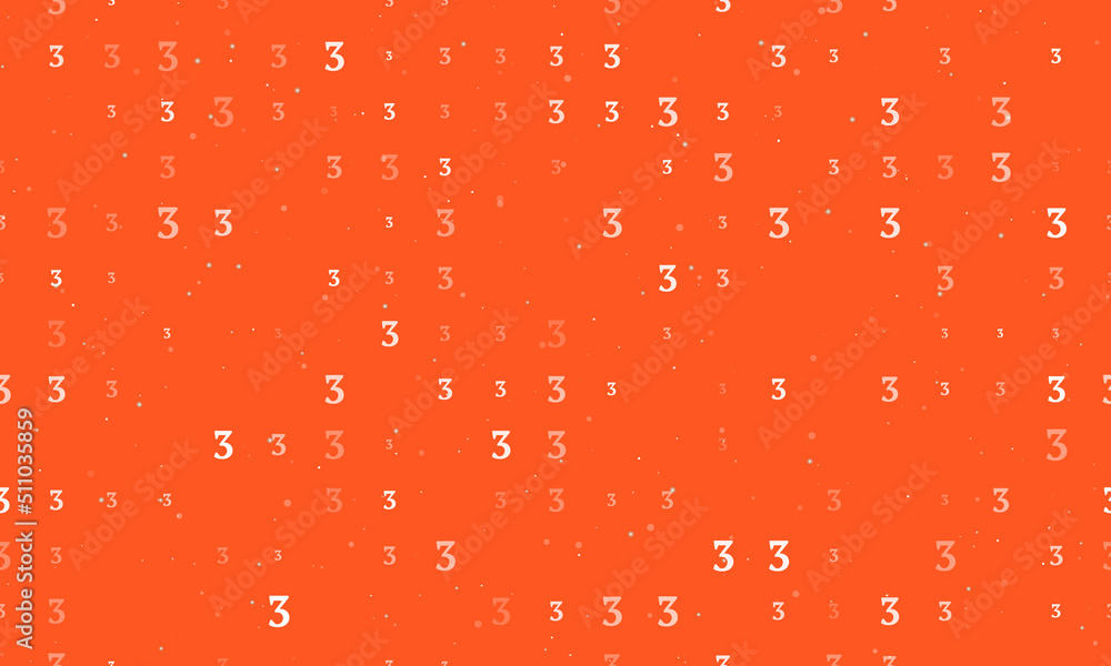 Poster seamless background pattern of evenly spaced white number three symbols of different sizes and opaci